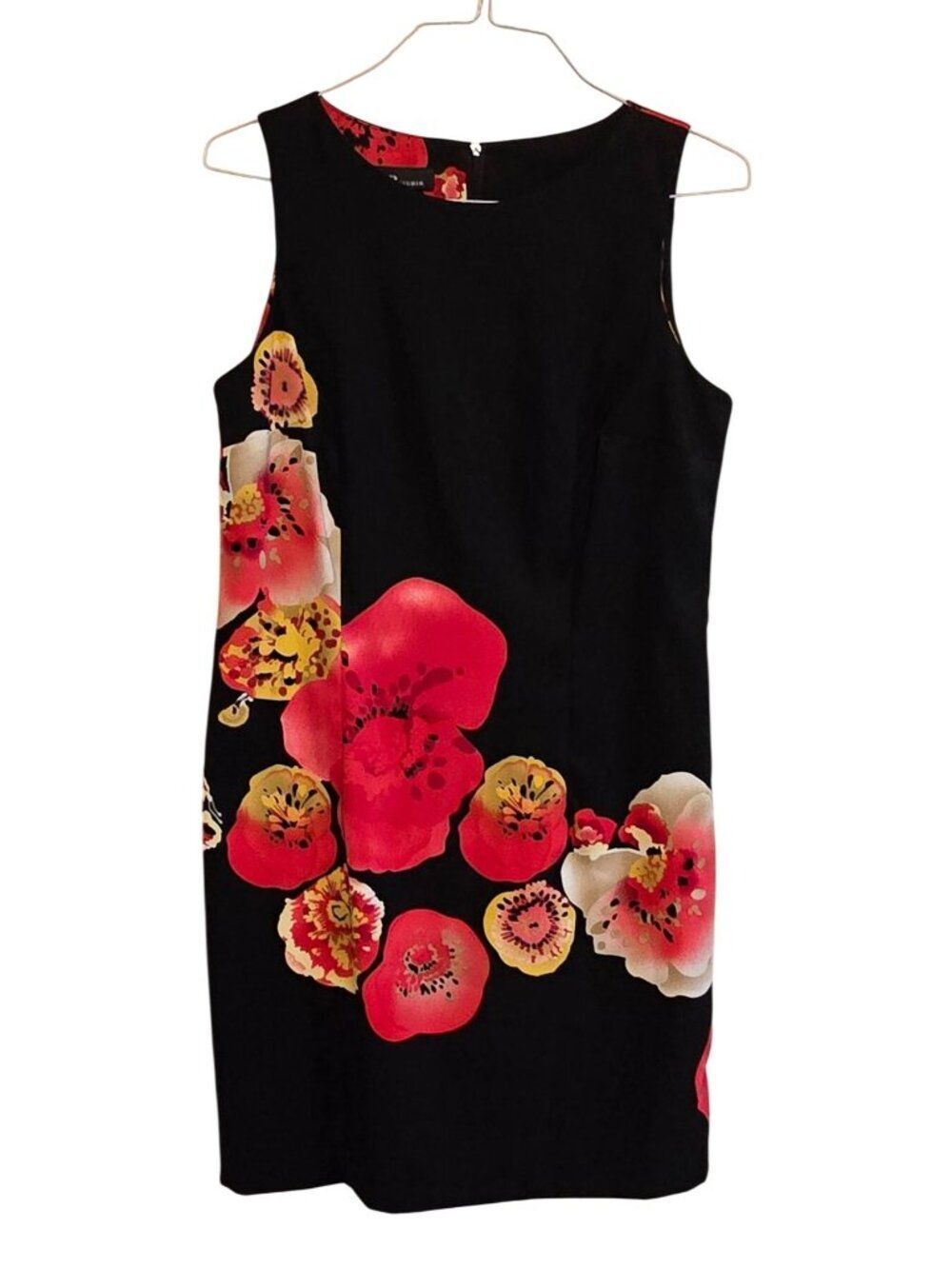 AB Studio Womens Floral Sleeveless Sheath Dress Black work wear date night